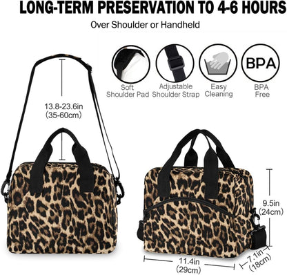 Colorful Leopard Insulated Lunch Bag Rainbow Animals Skin Print Reusable Cooler Lunch Tote Box with Shoulder Strap for Work Picnic School Beach