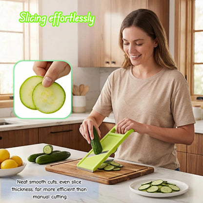 Handheld Potato Slicer & French Fry Cutter - Stainless Steel Vegetable Slicer for Homemade Fries, Carrots, Zucchini - Ergonomic Non-Slip Green Slicer 4.25x10.8in, Easy Clean