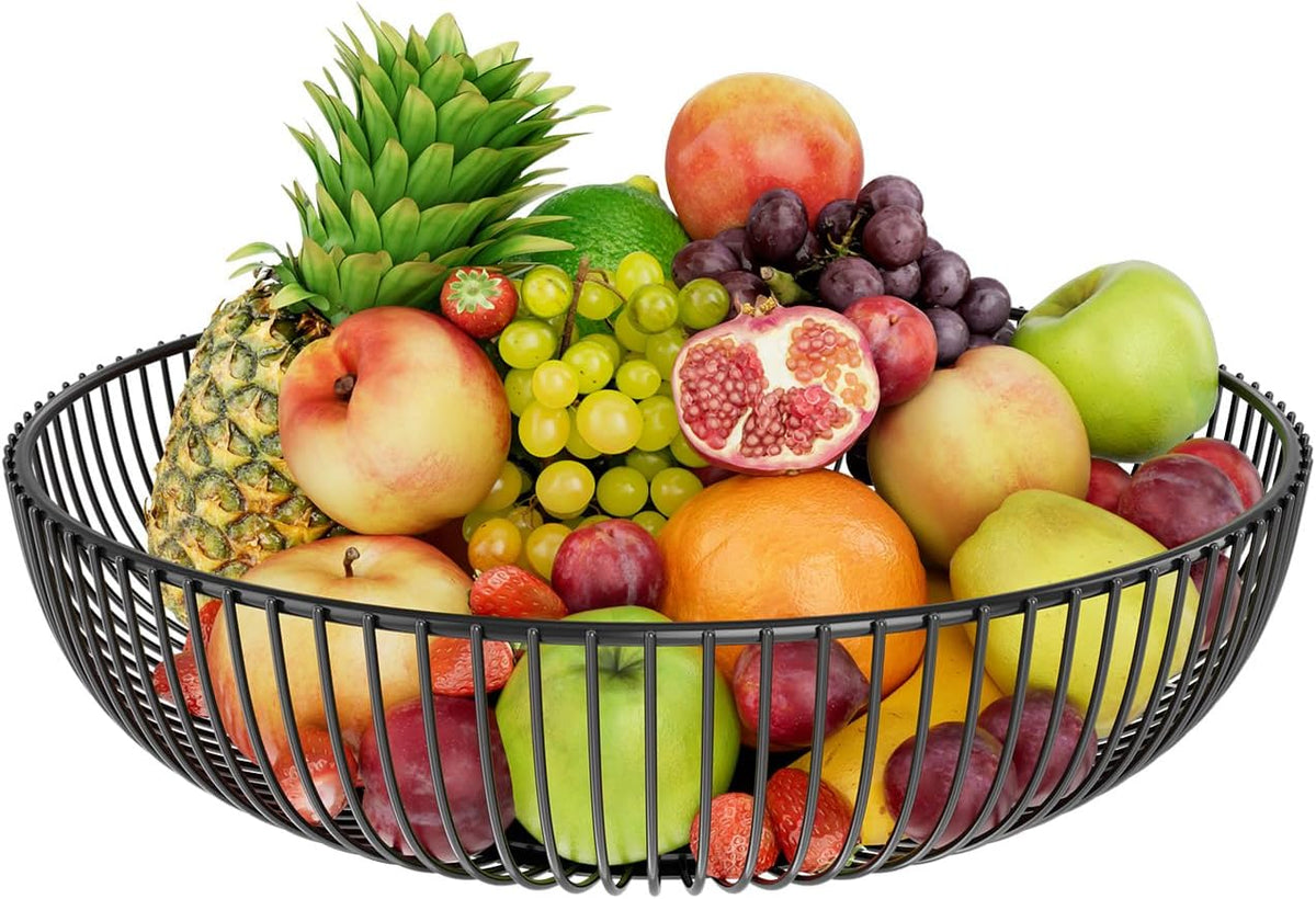 Simple Trending Fruit Basket 2-Tier Detachable, with Banana Hangers & Rust-Proof Metal Mesh, Ventilated Kitchen Organizer for Countertop, Perfect for Fruits, Vegetables, Snacks Storage
