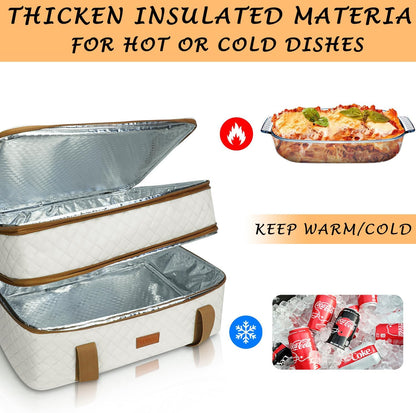 Quilted Double Decker Casserole Carrier - Expandable Dish Carrying Case for Hot or Cold Food, Lasagna Holder for Potluck Parties, Picnic, Beach, Fits 9"×13" Baking Dish (Black)