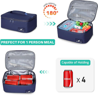 NOL Mini Insulated Lunch Bag for Women Men Kids | Small Leakproof Reusable Lunch Tote | Fits 6 Cans 330ml | Thermal Cooler for Work School Picnic Camping, Navy blue