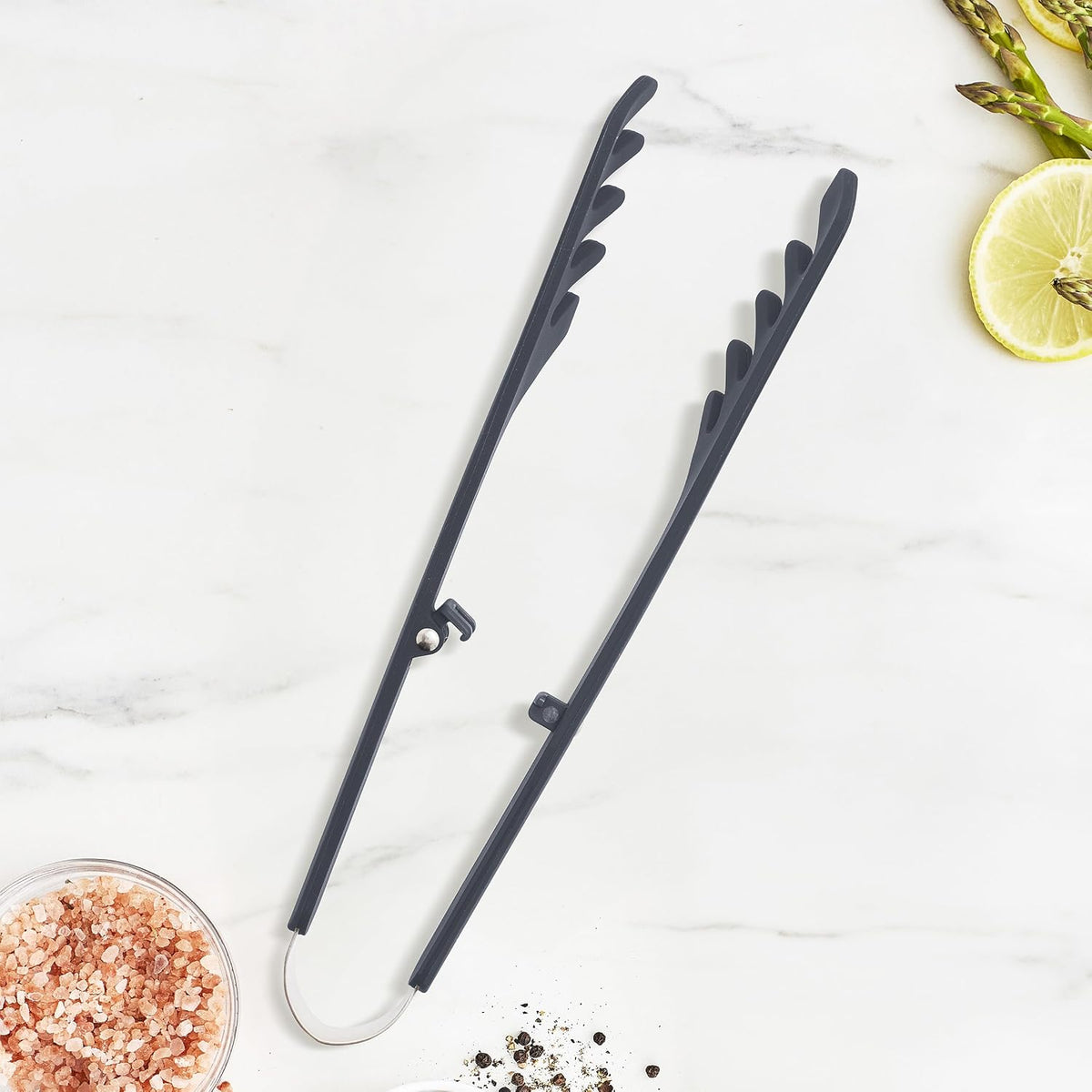 GreenPan Silicone Locking Pasta Tongs, Cooking Grilling Serving, Salad, Kitchen Utensil, Flexible Rubber PFAS-Free Ceramic Nonstick Cookware, Steel Core, Heat-Resistant, Dishwasher Safe, Gray