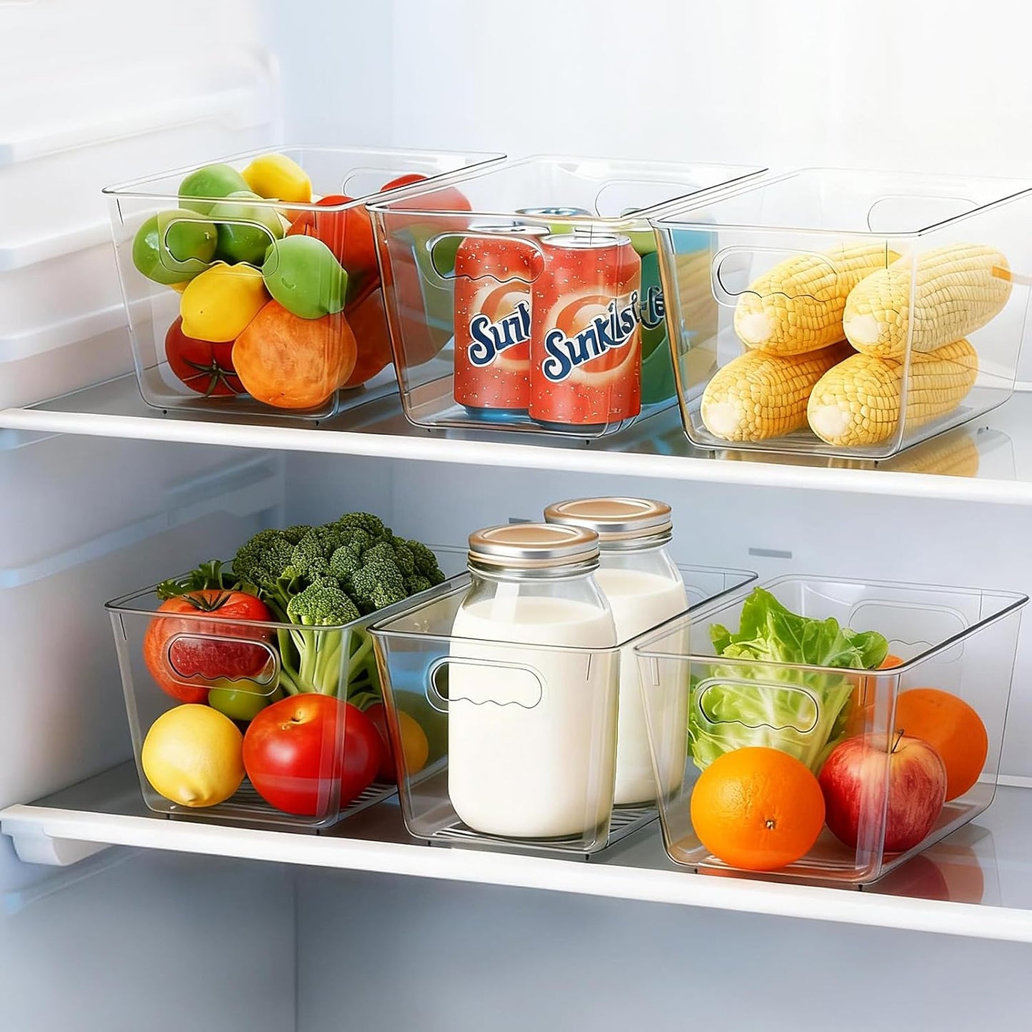 Clear Plastic Storage Bins, 4-Pack Stackable Pantry Organizers and Storage Containers for Kitchen, Fridge, Cabinet and Closet Organization - Home Essentials
