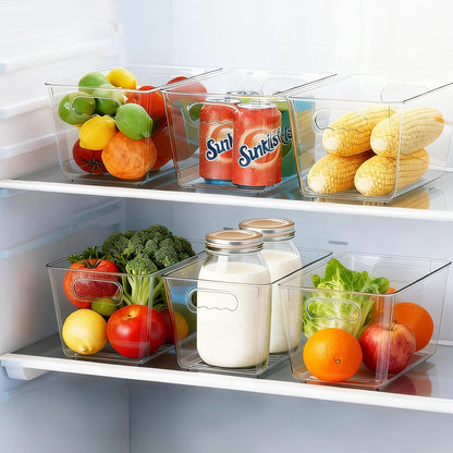 Clear Plastic Storage Bins, 4-Pack Stackable Pantry Organizers and Storage Containers for Kitchen, Fridge, Cabinet and Closet Organization - Home Essentials