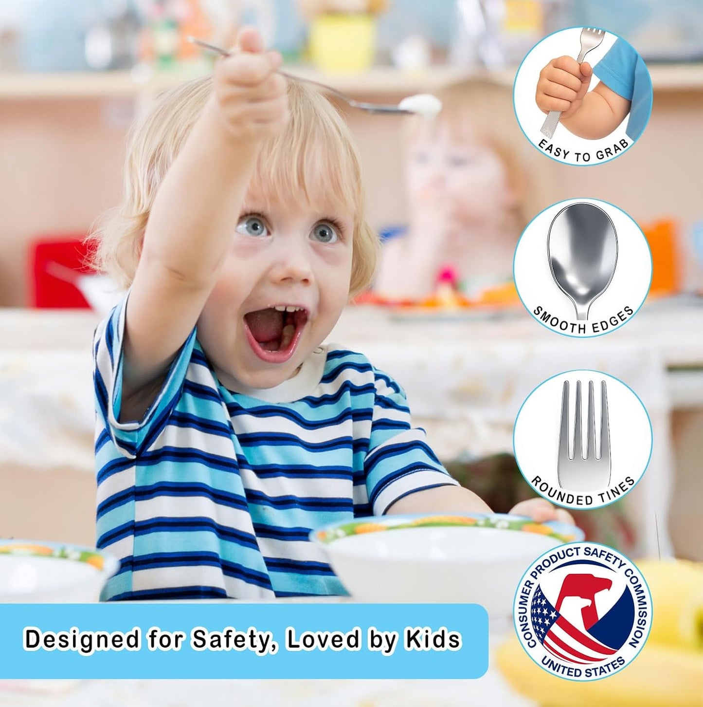 12 Piece Stainless Steel Kids Silverware Set - Child and Toddler Safe Flatware - Kids Utensil Set - Metal Kids Cutlery Set Includes 4 Small Kids Spoons, 4 Forks & 4 Knives - UV Rainbow