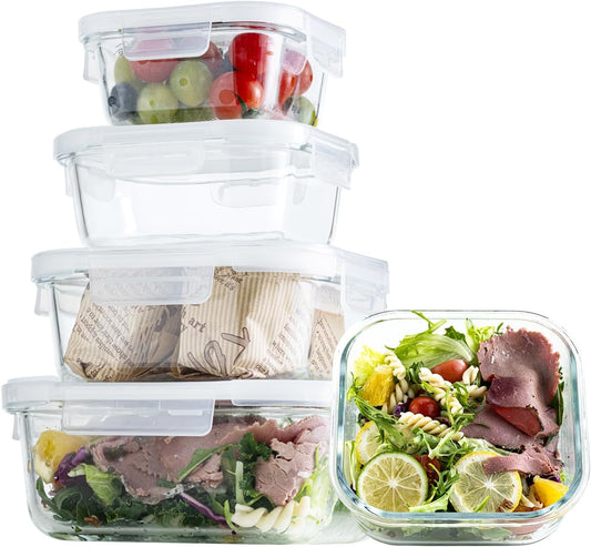 Airtight Glass Food Storage Containers with Lids (4-Piece Set) - Leakproof BPA-Free Glass Containers for Soup, Leftovers, Meal Prep, Office Lunch - Microwave, Dishwasher & Freezer Safe