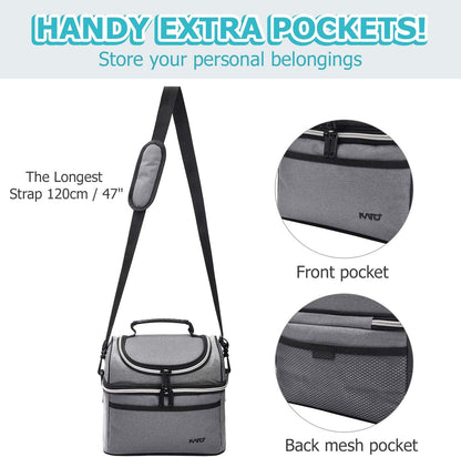 Tirrinia Reusable Lunch Box for Men Women, Insulated Lunch Bag Adult Work, Double Decker Leakproof Lunchbox for Office Picnic Beach—Dual Compartment Lunch Cooler Bag