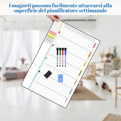 POPRUN Dry Erase Weekly Calendar Whiteboard, Magnetic Hourly Schedule Board | 16.9 x 11" Weekly Planner for Fridge, Time Slots, Family Daily Planning for Refrigerator, Homeschool, Work