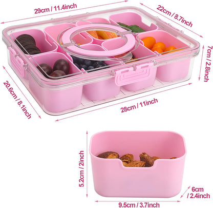 shopwithgreen 2Pcs Divided Serving Tray with Lid and Handle, Portable Snackle Box Snack Containers for Charcuterie, Party, Veggies, Snack, Fruit, Nuts, Candy, Chip, Entertaining, Picnic