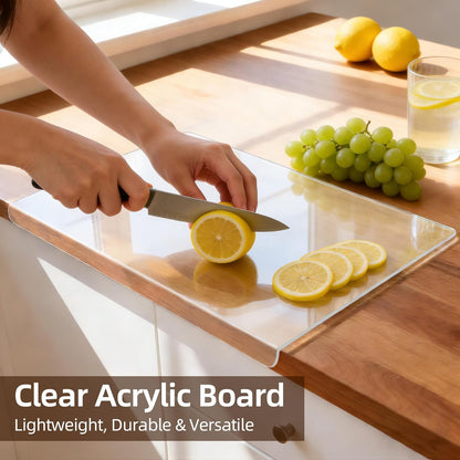 Cutting Board Set of 2 – Checkered Wood & Acrylic Cutting Board with Counter Lip for Kitchen Counter, Wood Checkerboard Chopping Board with Juice Grooves for Vegetables, Fruits, Meat