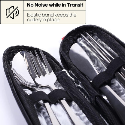 Travel Utensils with Case, Quatish Portable Silverware Set for Work, Stainless Steel Reusable Travel Cutlery Set, Fork and Spoon Set for Camping, EDC Gadgets, Lunch Box for Men, Purple