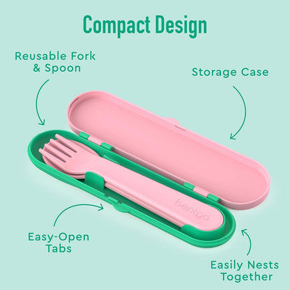 Bentgo Kids Utensil Set - Reusable Plastic Fork, Spoon & Storage Case - BPA-Free Materials, Easy-Grip Handles, Dishwasher Safe - Ideal for School Lunch, Travel, & Outdoors (Shark)