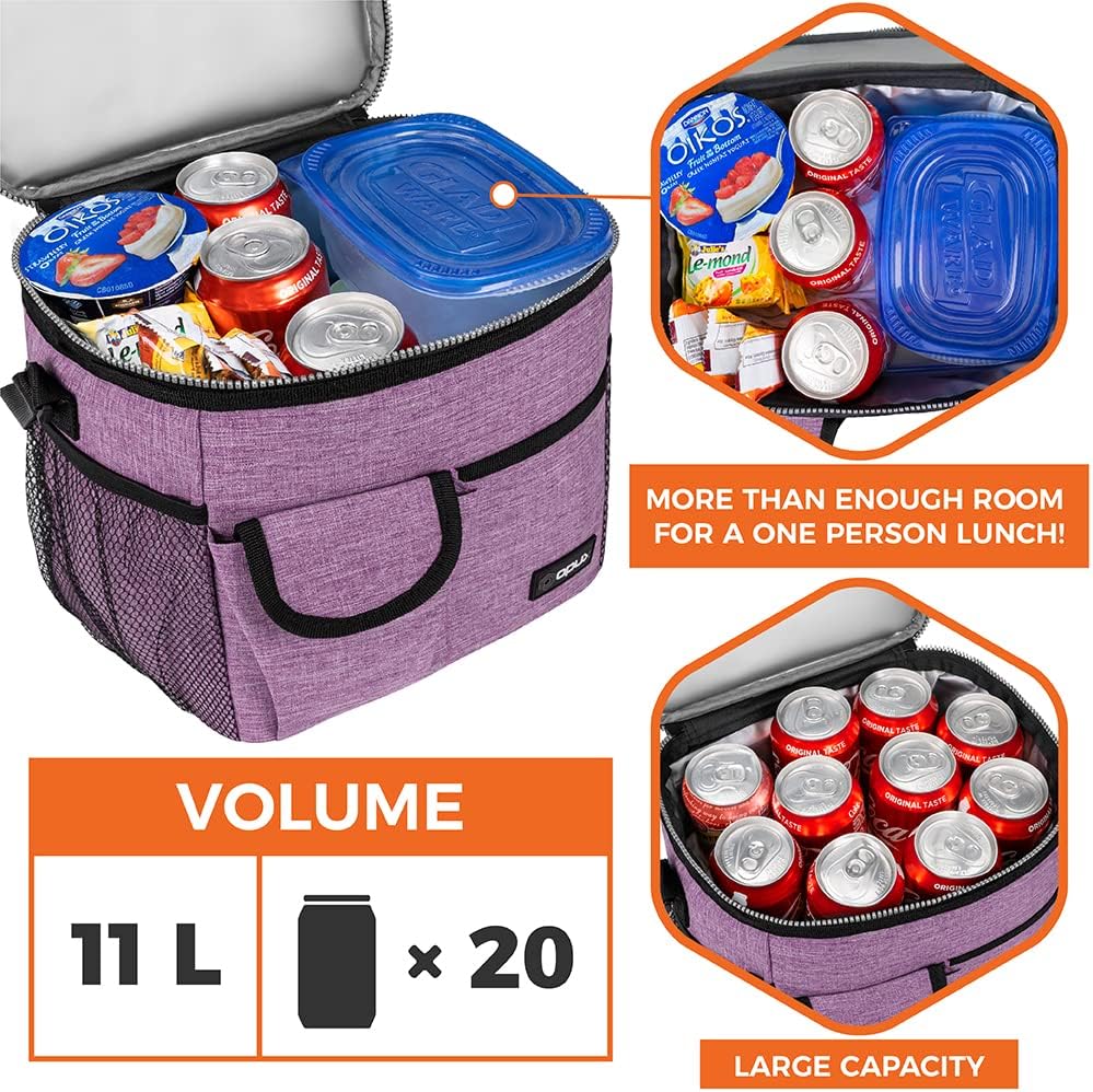 opux Insulated Lunch Bag for Men Women, Leakproof Black Lunch Box for Work, Portable Soft Lunch Cooler Bag with Shoulder Strap, Adult Lunchbox Lunch Pail for Kid Boy Girl School, 14 Can/8L