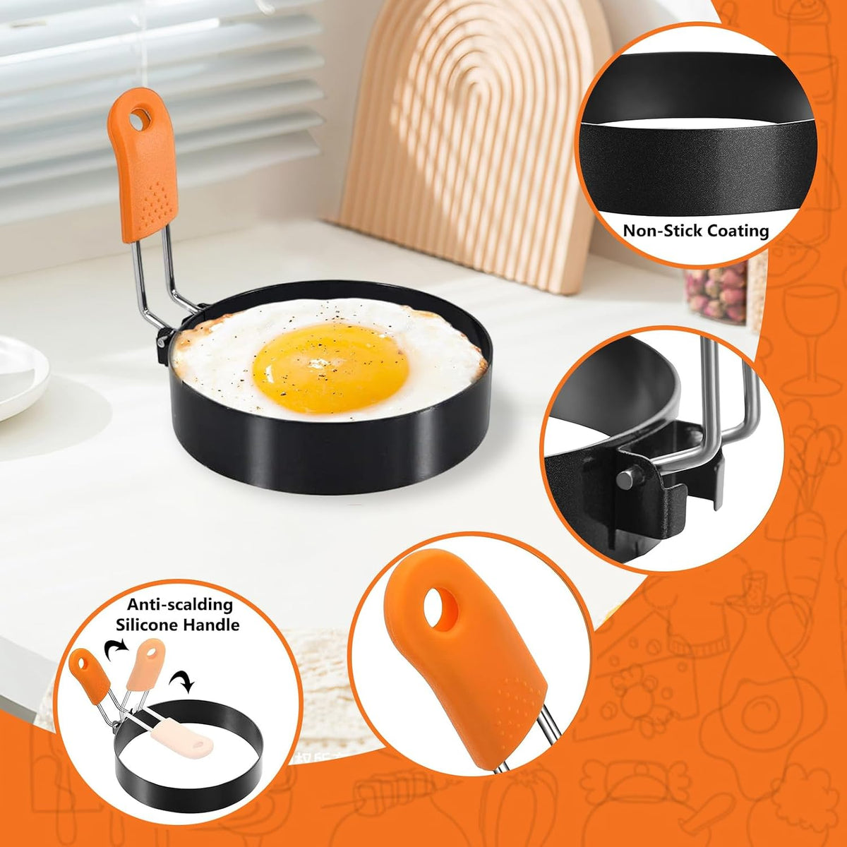 4 Set 3.5" Nonstick Egg Rings, Large Ring for Frying Eggs