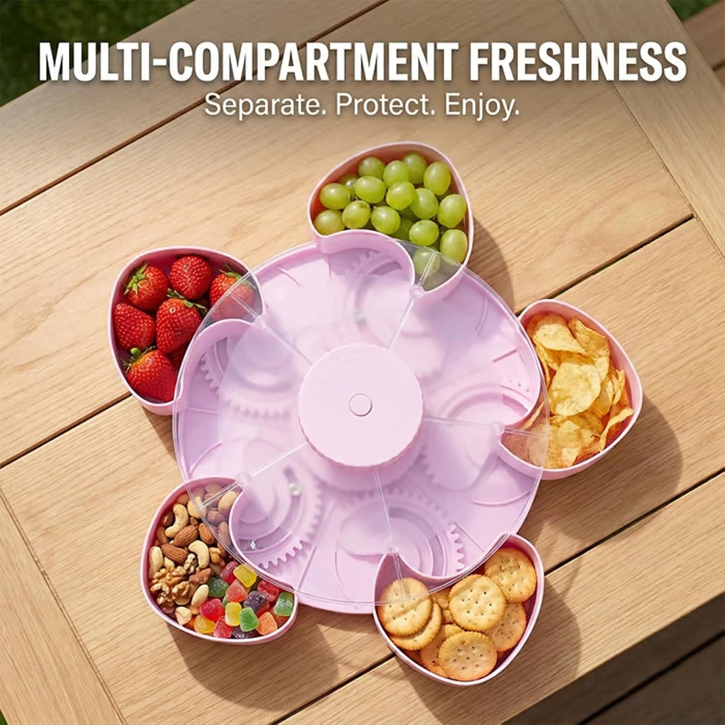 2026 New Divided Spin And Snack Serving Tray, Rotating Snack Box Container With Lid, Multi-Compartment Food Organizer Design, 5-Compartment Rotating Party Platter For Fruit, Nuts (blue)