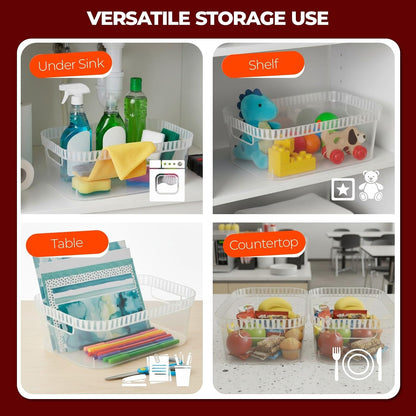 Tribello Narrow Storage Bins – Slim, Clear Plastic Storage Basket, Clear Organizer for Tight Spaces (2 Pack, 15” x 6” x 6”)