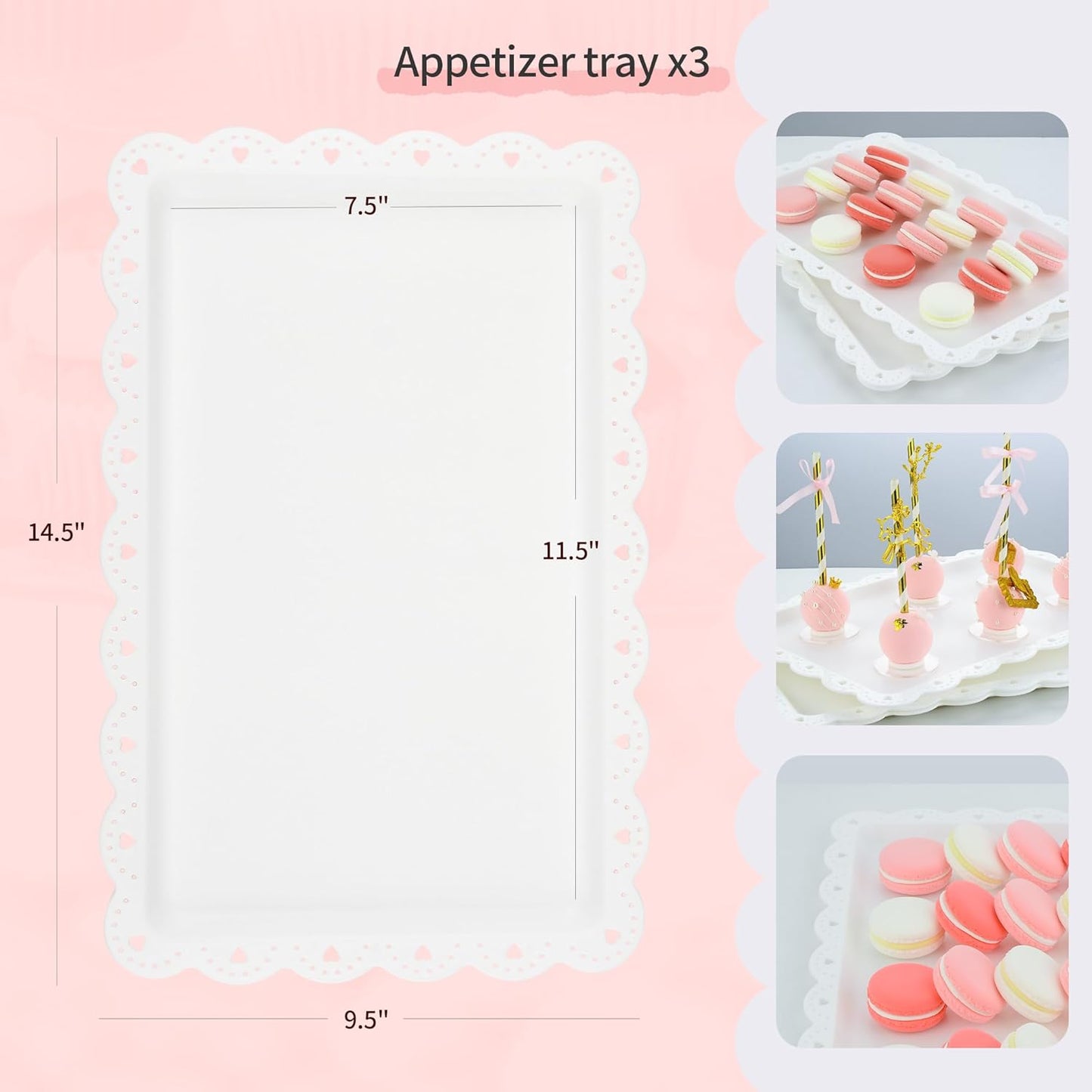 NWK 5 Piece Cake Stand Set with 2 x Large 3-Tier Cupcake Stands, 3 x Appetizer Trays, for Wedding Birthday Baby Shower Tea Party Decorations (Pink)