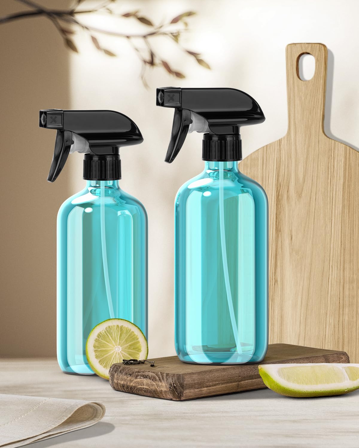 Bontip Glass Spray Bottle 16 oz for Cleaning, Plants (2 Pack, Amber)