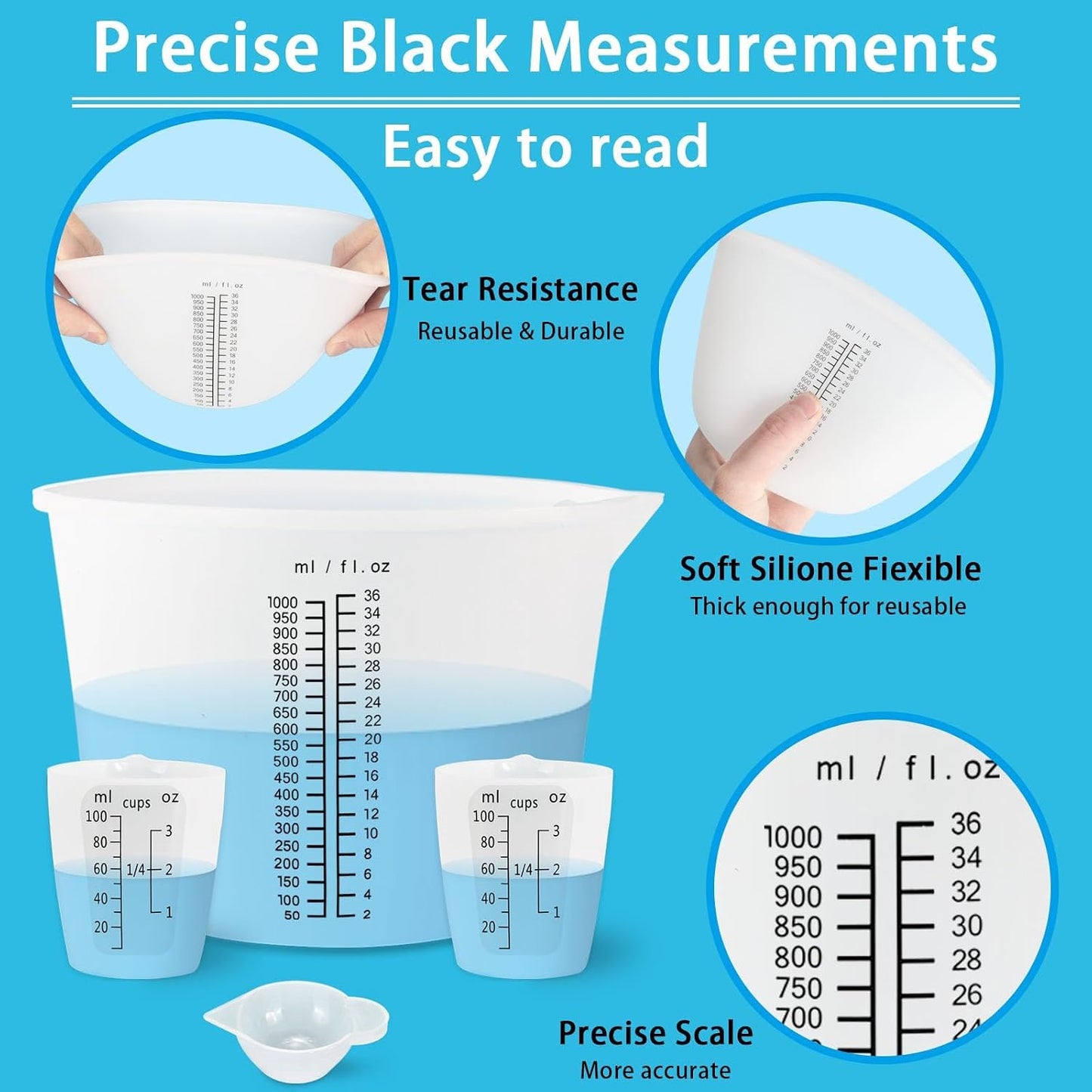 Creahaus Silicone Measuring Cups Tool Kit for Resin, Non-Stick 250 & 100ml Epoxy Mixing Cups, Reusable Resin Supplies with Silicone Mat, Stir Sticks, Pipettes, Cups for Molds, Jewelry Making