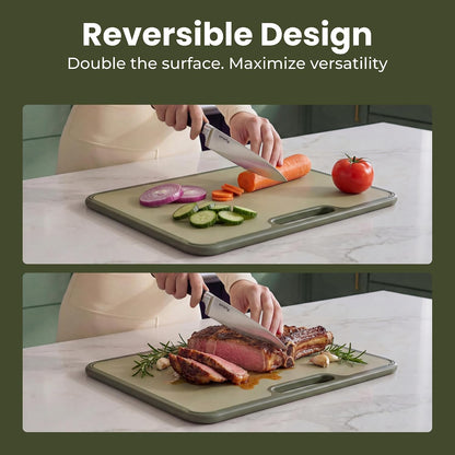 SMIRLY Plastic Cutting Board Set with Holder, Non-Slip Chopping Boards for Kitchen, Dishwasher Safe, Essential Kitchen Gadgets, 3 Pack, Green
