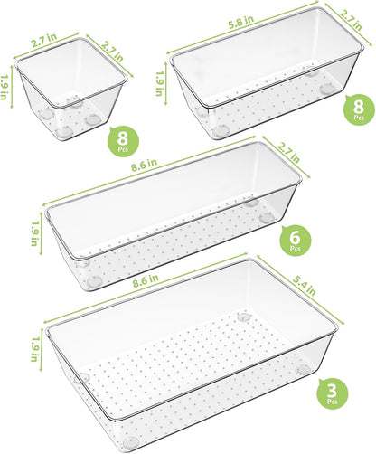 12 Pack Clear Drawer Organizer Set, 3 Sizes Bathroom Vanity Organizer Trays | Vanity and Makeup Organizer | Bathroom Organizer Trays | Storage Bins For Makeup | Cosmetics | Jewelry | Gadgets