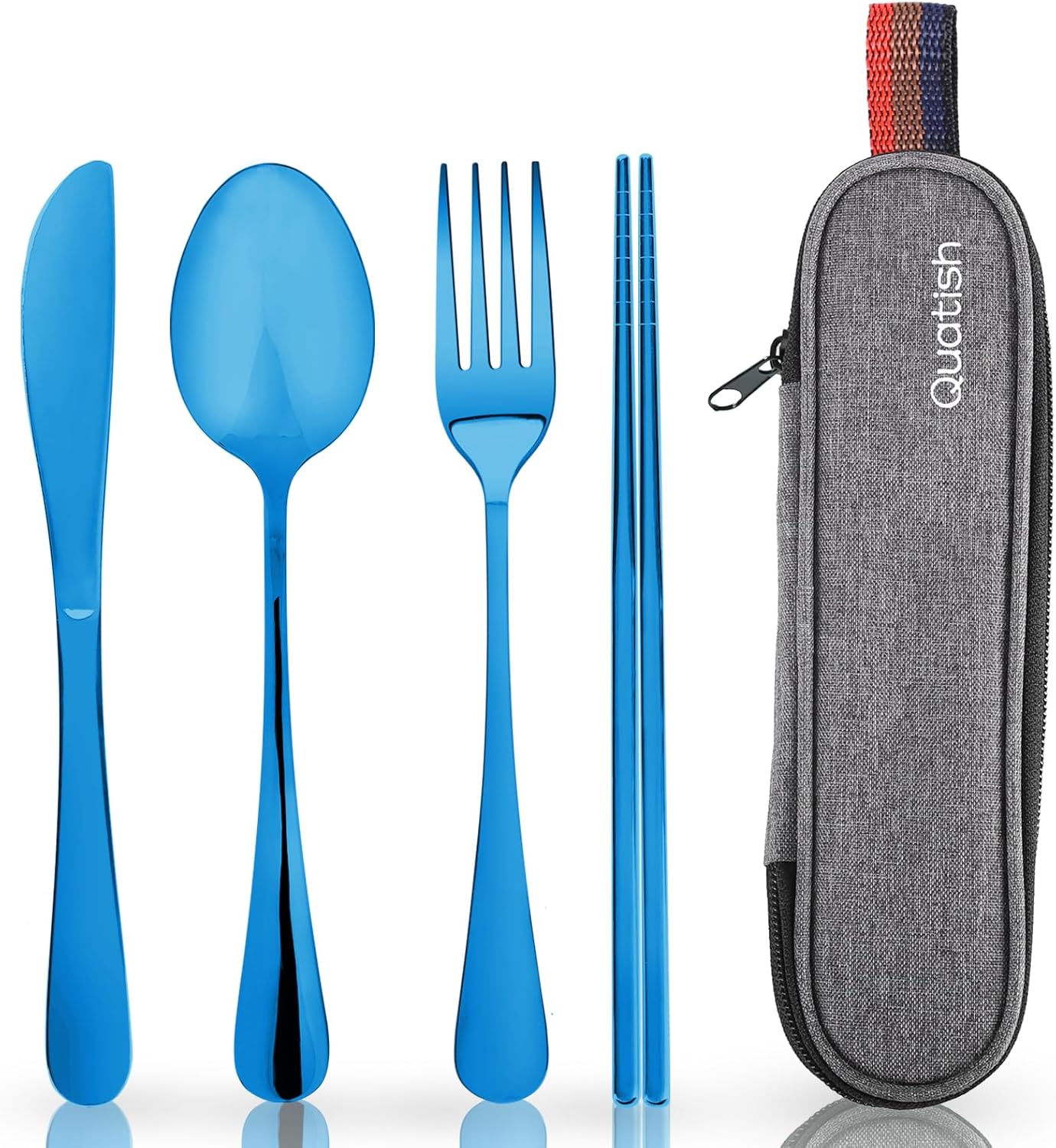 Travel Utensils with Case, Quatish Portable Silverware Set for Work, Stainless Steel Reusable Travel Cutlery Set, Fork and Spoon Set for Camping, EDC Gadgets, Lunch Box for Men, Purple