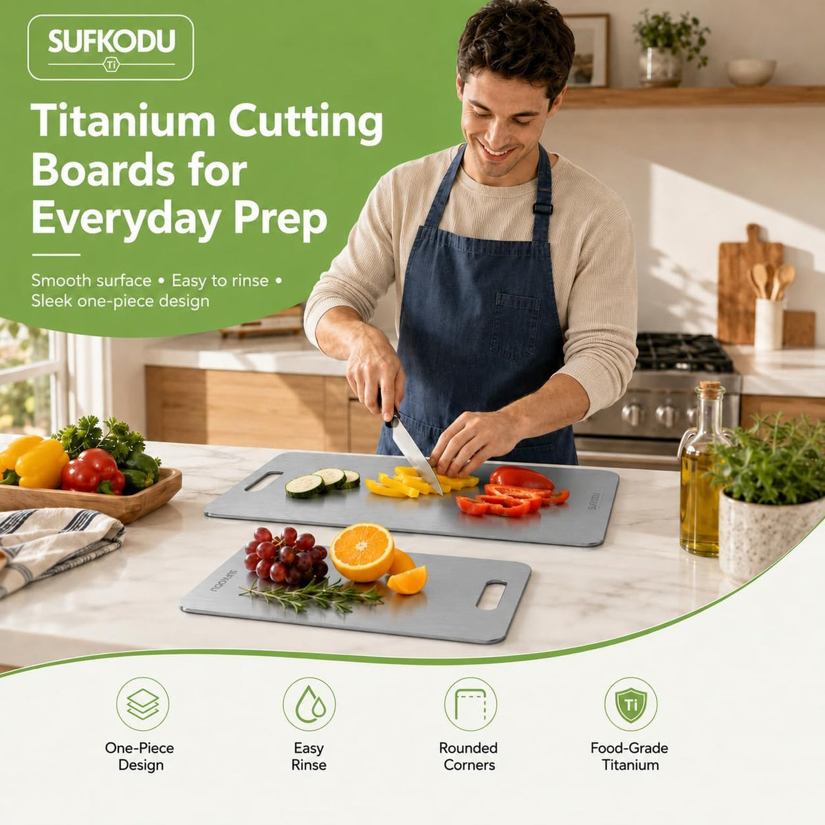 Titanium Cutting Board Set of 3, 100% Double-Sided Titanium Cutting Boards for Kitchen, Dishwasher Safe Non-Toxic Chopping Boards for Meat, Vegetables, Fruits, Raw and Cooked Food Prep (M+L+XL）