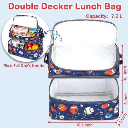 FlowFly Kids Double Decker Cooler Insulated Lunch Bag Large Tote for Boys, Girls, Men, Women, With Adjustable Strap, Unicorn