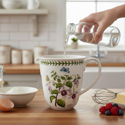 Portmeirion Botanic Garden 30oz Measuring Jug - Fuchsia Motif, Fine Porcelain All-Purpose Kitchen Tools, Dishwasher, Microwave, Freezer, Oven Safe - Elegant Baking & Cooking Essential