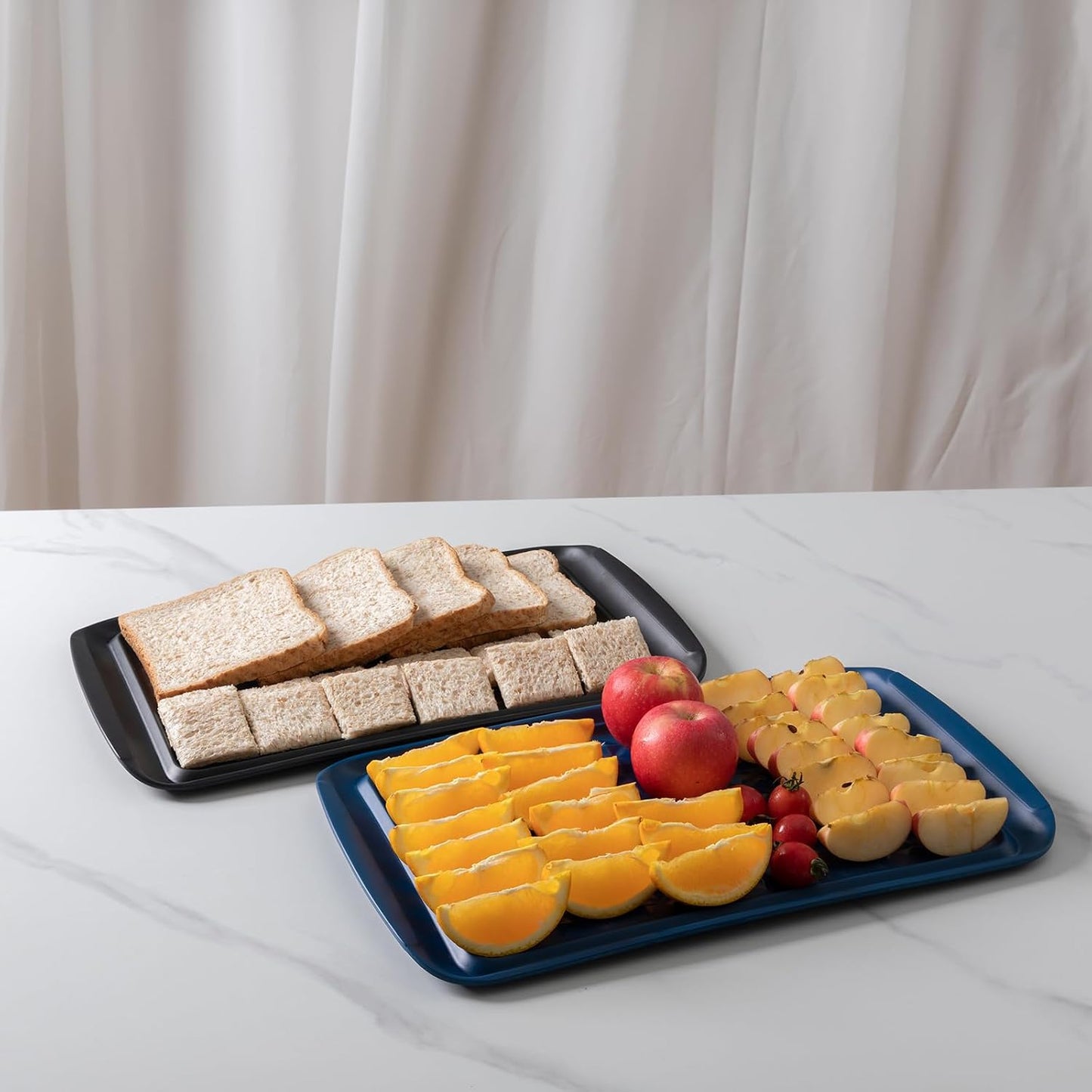 BBQ Tray for Raw Meat Prep and Cooked Food, Grill Prep and Serve Trays, Melamine Serving Trays and Platters for Food, Unbreakable Party Tray, Set of 2, Black and Red