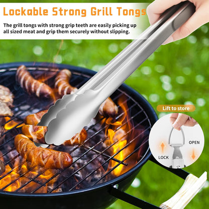 28PCS Stainless Steel BBQ Grill Accessories Set, Grilling Gifts for Men Birthday Father's Day, Portable Multifunction Grilling Utensils Tools Kit with Storage Bag for Outdoor Grill Camping BBQ Party