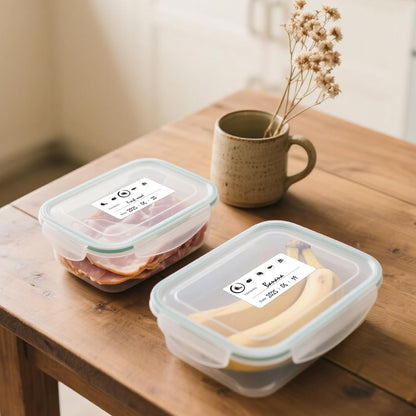 500 PCS Food Labels, 1.2x2.4 Inches, Waterproof & Strong Adhesion, Removable No Residue, Clear Food Storage Labels for Jars, Containers, Refrigerator, Freezer, Kitchen Organization