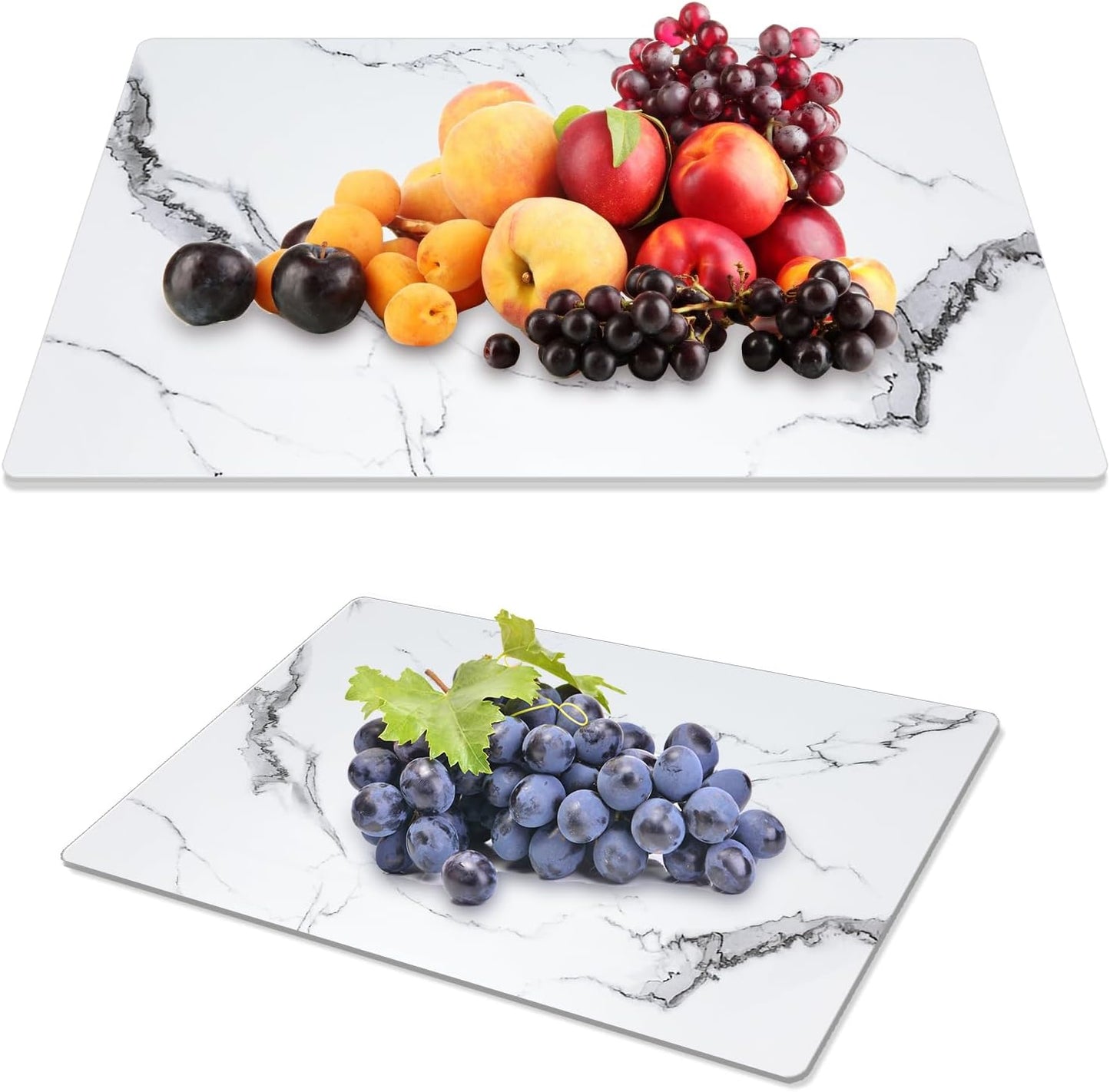 JAMBALAY Tempered Glass Cutting Boards for Kitchen, Gold 12"x8" & 16"x12" Glass Cutting Board Set with Marble Design, With Non Slip Foot, Shatter and Heat Resistant, Dishwasher Safe