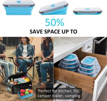 Collapsible Food Storage Containers with Lids, 4 Pack, 40 oz Silicone 1-Compartment Meal Prep Containers Reusable, Lunch Bento Boxes for Adults, Microwave Freezer Dishwasher Safe, BPA-Free, Black
