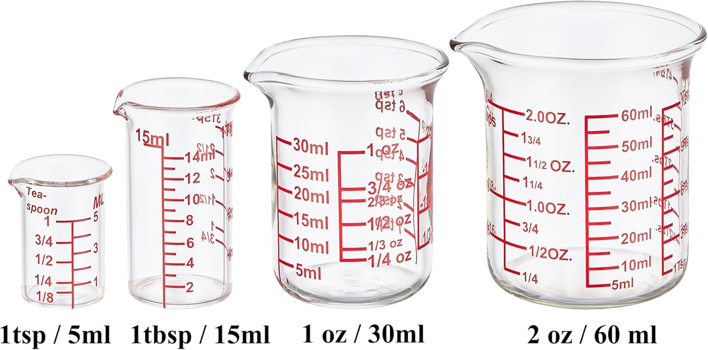 3 Piece Glass Measuring Cup Set, Includes 1/2-Cup, 1-Cup, and 2-Cup High Borosilicate Glasss Liquid Measuring Cups, Dishwasher, Freezer, Microwave, and Preheated Oven Safe, Essential Kitchen Tools