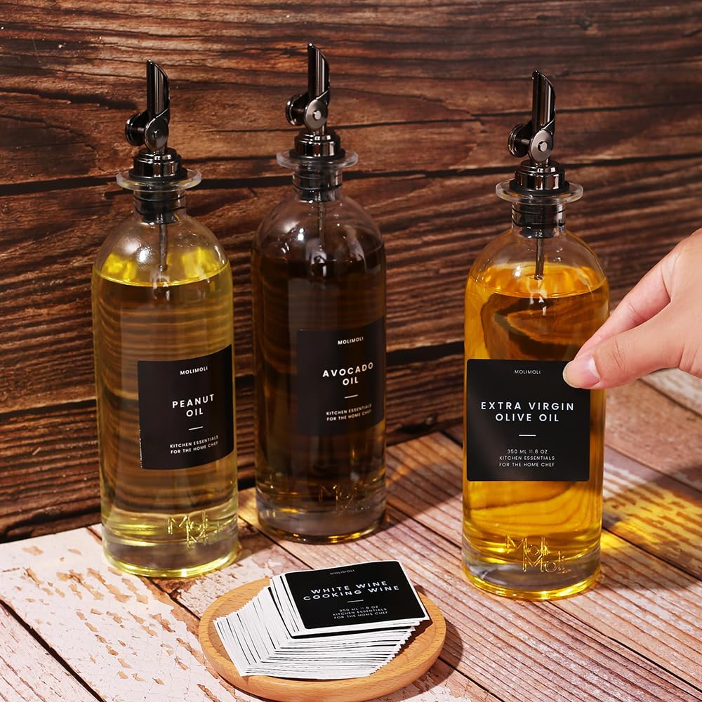 Molimoli - Premium Olive Oil Dispenser Bottles for Kitchen with Pourer - Oil and Vinegar Dispenser Set, Glass Dispenser for Kitchen, Dispenser Bottle of 350ml
