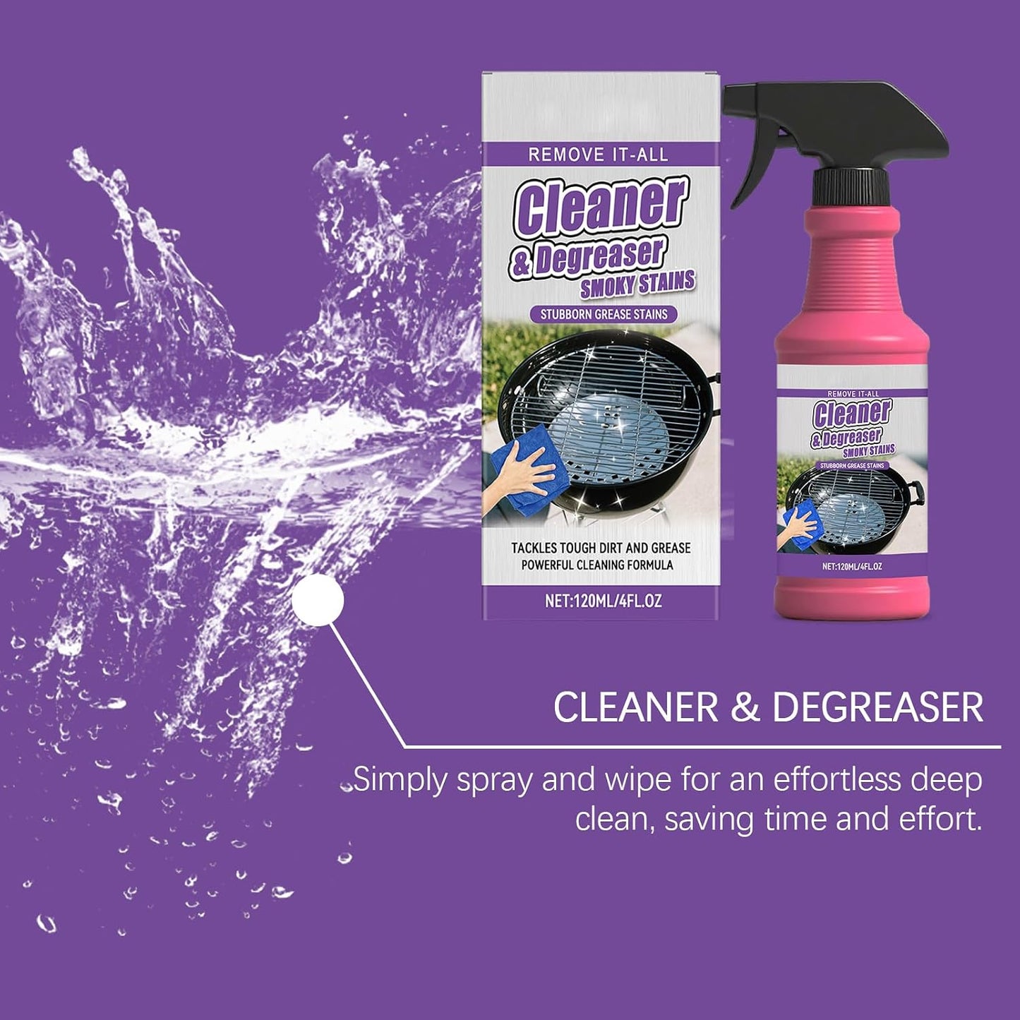 Fast-Acting Heavy-Duty Grill Degreaser Spray, BBQ Grill Cleaner for Burnt Food & Grease (1pcs)
