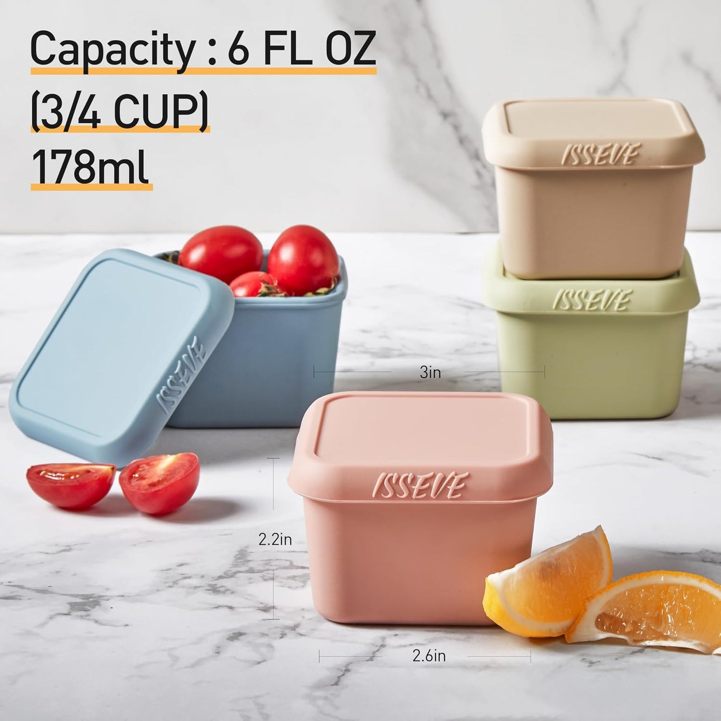 ISSEVE 8Pack 6oz Silicone Snack Containers for Kids, Reusable Small Containers with Lids, Leak Proof Silicone Food Storage Containers, Stackable Kids Lunch Box for Daycare, School, Travel