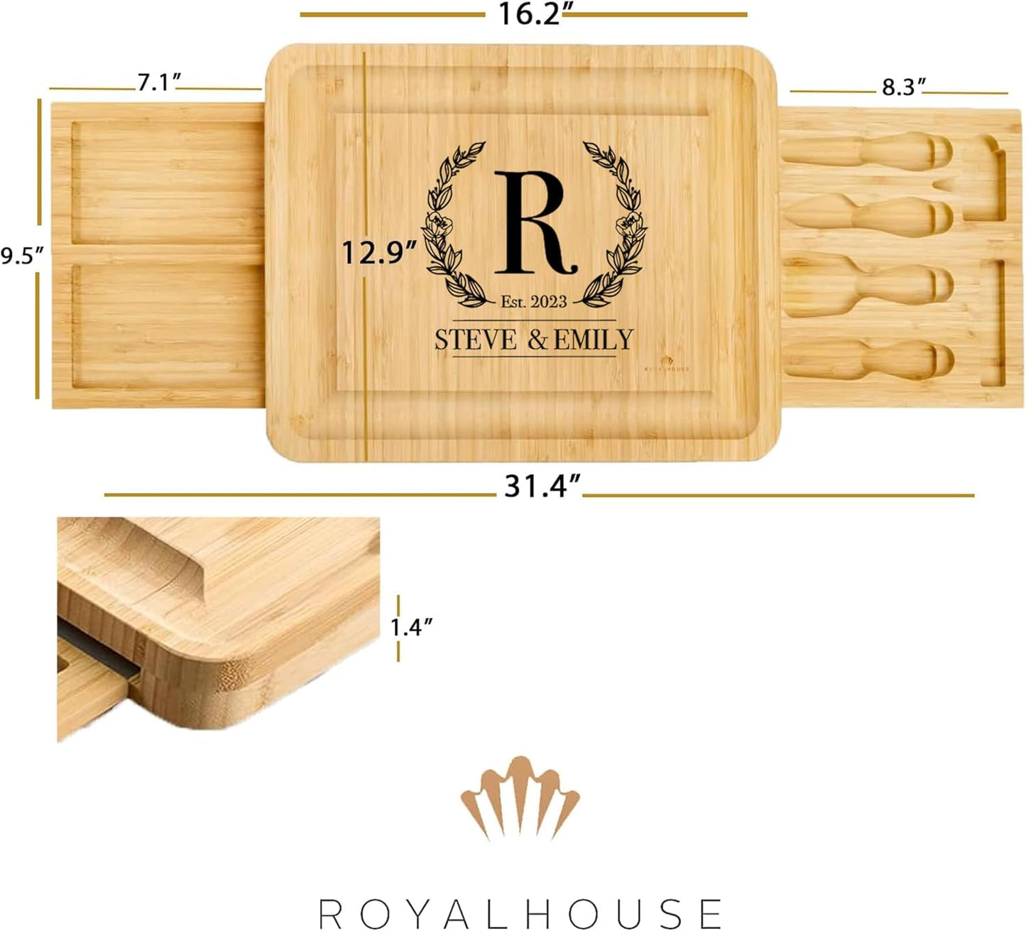 RoyalHouse Bamboo Cheese Board and Charcuterie Boards Set & Serving Tray for Meat, and Wine - Birthday Gifts for Women, Wedding Gift for Couples 2025, Bridal Shower, Housewarming Gift New Home