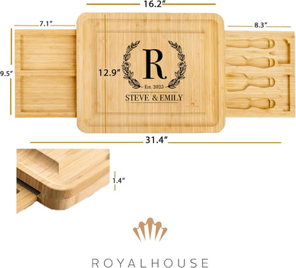 RoyalHouse Bamboo Cheese Board and Charcuterie Boards Set & Serving Tray for Meat, and Wine - Birthday Gifts for Women, Wedding Gift for Couples 2025, Bridal Shower, Housewarming Gift New Home