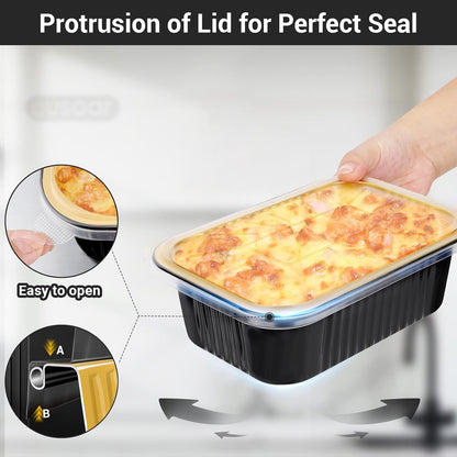 EUSOAR Aluminum Pans with Lids, 50pack 32oz Small Disposable Foil Loaf Cake Food Storage Pans, Catering Party Meal Prep Freezer Drip Pans for Microwave Oven Safe Cooking,Baking,Heating,Takeout