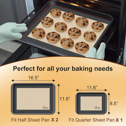 HOTEC Silicone Baking Mats 3 Pack – Non-Stick Reusable Silicone Baking Sheets for Oven – Cookie & Macaron Mats – 2 Half Sheet + 1 Quarter Sheet – BPA-Free, Dishwasher Safe