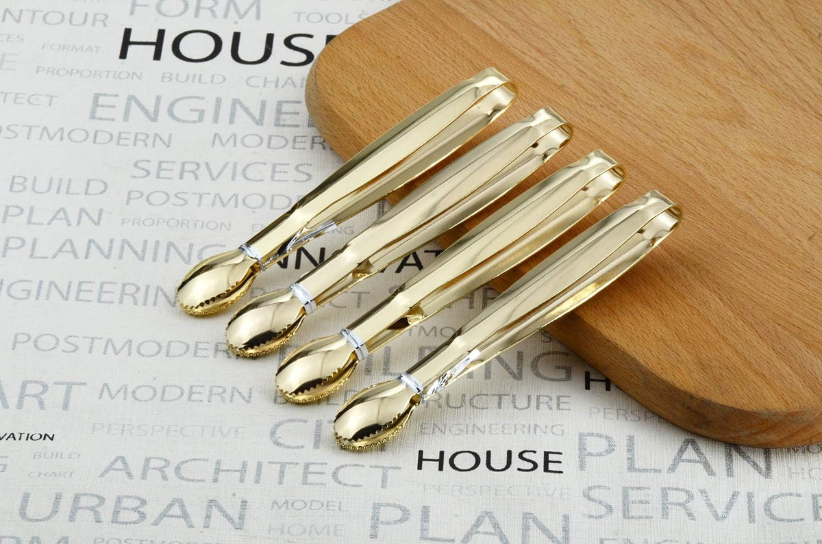 HINMAY Mini Appetizer Tongs 5.75" Stainless Steel Tongs, Set of 4 (Gold)