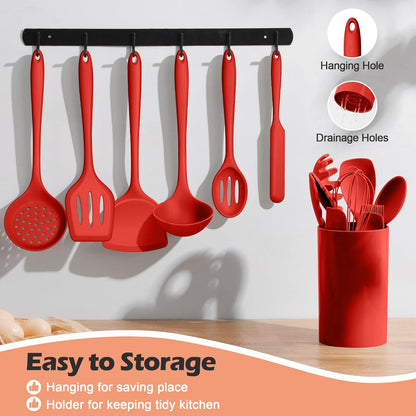 Homikit Silicone Cooking Utensil Set, 15pcs Kitchen Utensils with Holder for Nonstick Cookware, Heat Resistant Nontoxic Silicone Spatula Set Dishwasher Safe Kitchen Tools for Baking-Black