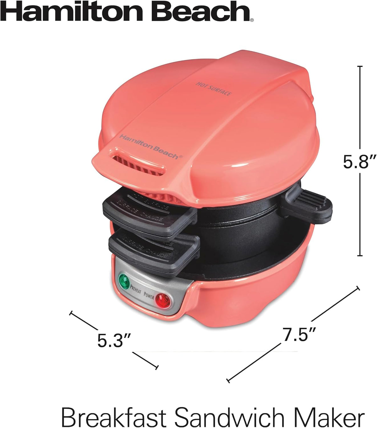 Hamilton Beach Breakfast Sandwich Maker with Egg Cooker Ring, Customize Ingredients, Perfect for English Muffins, Croissants, Mini Waffles, Perfect White Elephant Gifts, Mint (25482)