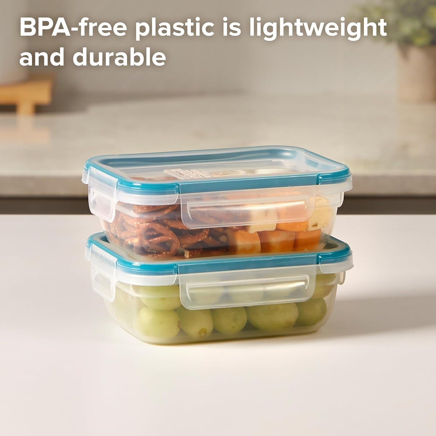 Snapware Plastic Total Solution 3-Pack (8.5-Cup) Food Storage Containers Set, Leakproof & Airtight Plastic Locking Lids Rectangular Containers, BPA-Free Lids, Microwave Dishwasher Freezer Safe