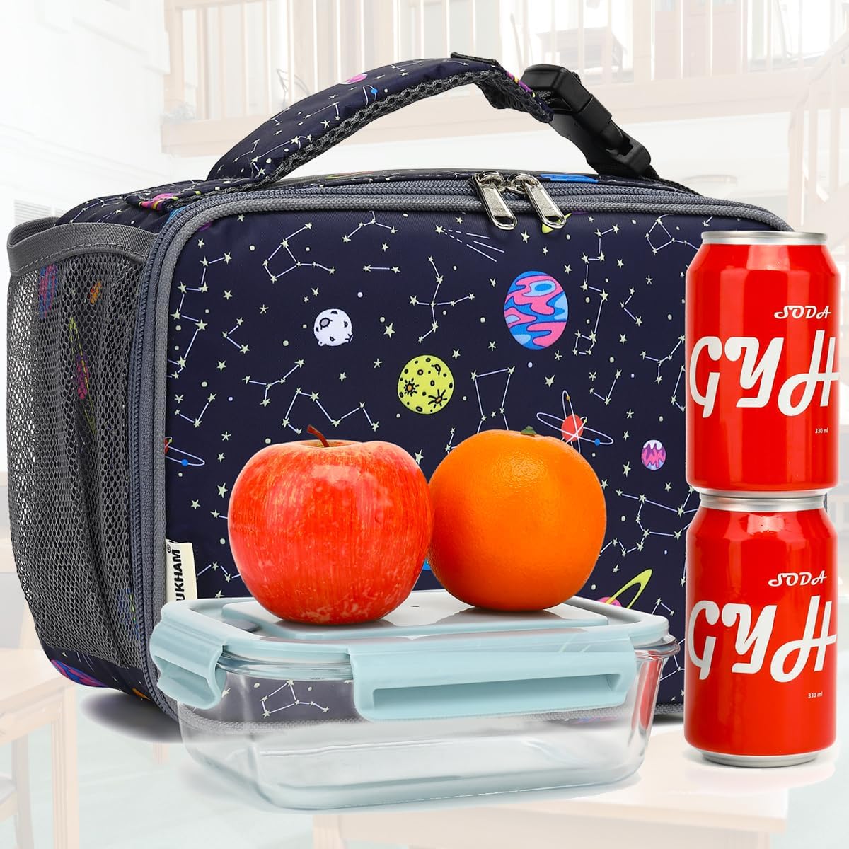 GYEUKHAM Insulated Lunch Box for School, Thermal Reusable Durable Freezable Lunch Bags for Kids Boys Girls Men Women - Small Soft Cooler Portable Lunch Tote Kit for Work Picnic Travel,Black