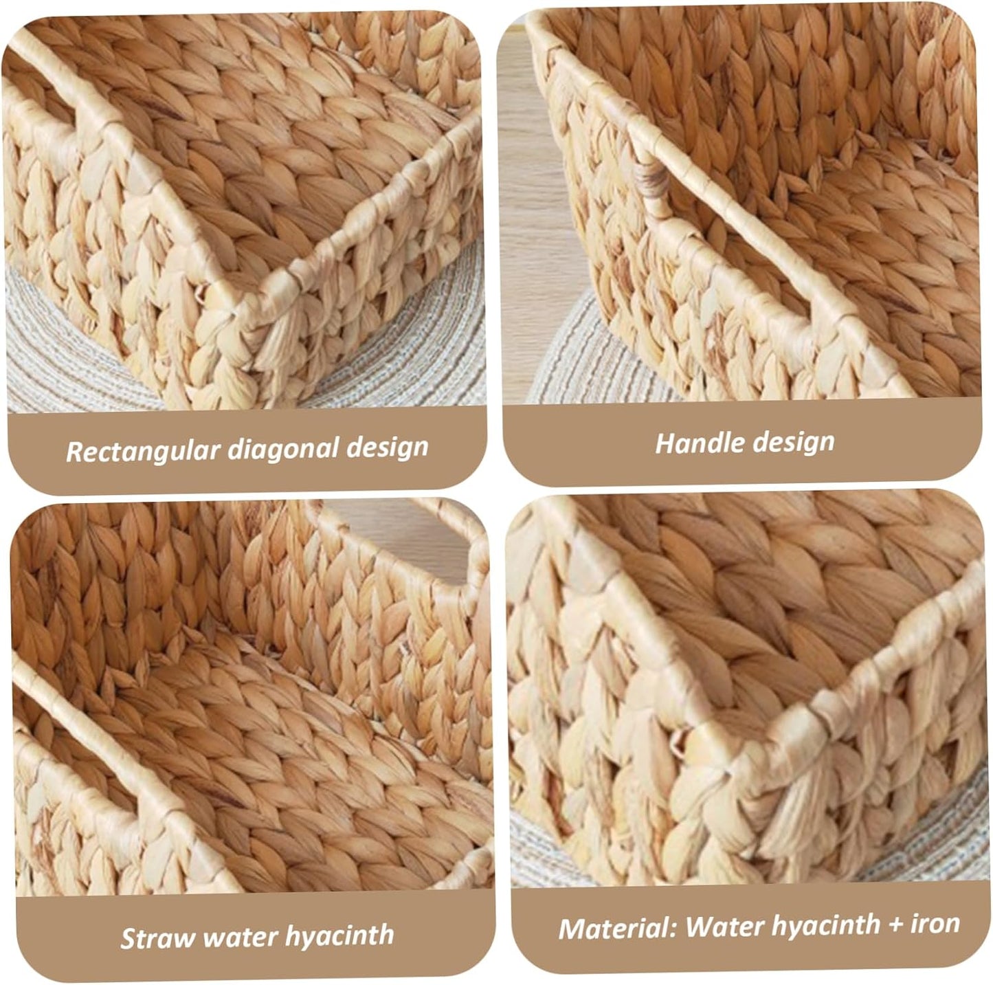 2Pcs Woven Basket, Water Hyacinth Wicker Storage Basket with Build-in Handle Rustic Pantry Baskets Organizer for Kitchen Shelves Organizing