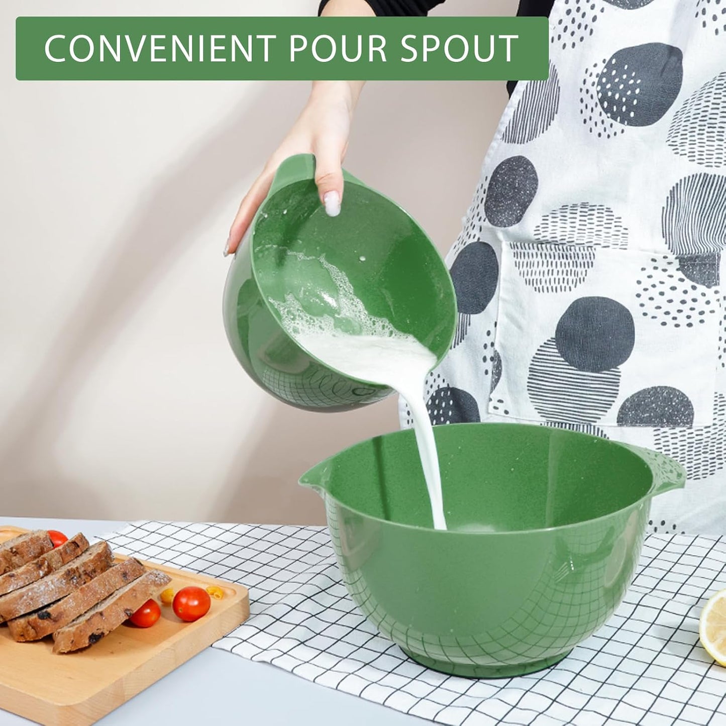 BoxedHome Nesting Plastic Mixing Bowl Set With Pour Spout, Microwave and Dishwasher Safe, BPA free Non-Slip Base, Set of 4 Size 1.7, 2.5, 3.5 and 4.5qt, Great for Prepping, Baking, Cooking (Dark Blue)