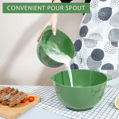 BoxedHome Nesting Plastic Mixing Bowl Set With Pour Spout, Microwave and Dishwasher Safe, BPA free Non-Slip Base, Set of 4 Size 1.7, 2.5, 3.5 and 4.5qt, Great for Prepping, Baking, Cooking (Dark Blue)